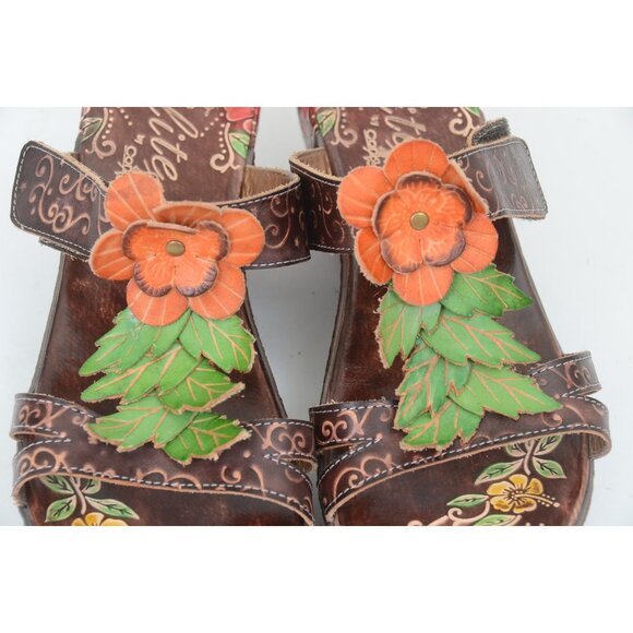 Corkys Hand Painted Floral Leather Slip-On Wedge Heel Sandal Boho Colorful Sz 10 - Picture 3 of 11